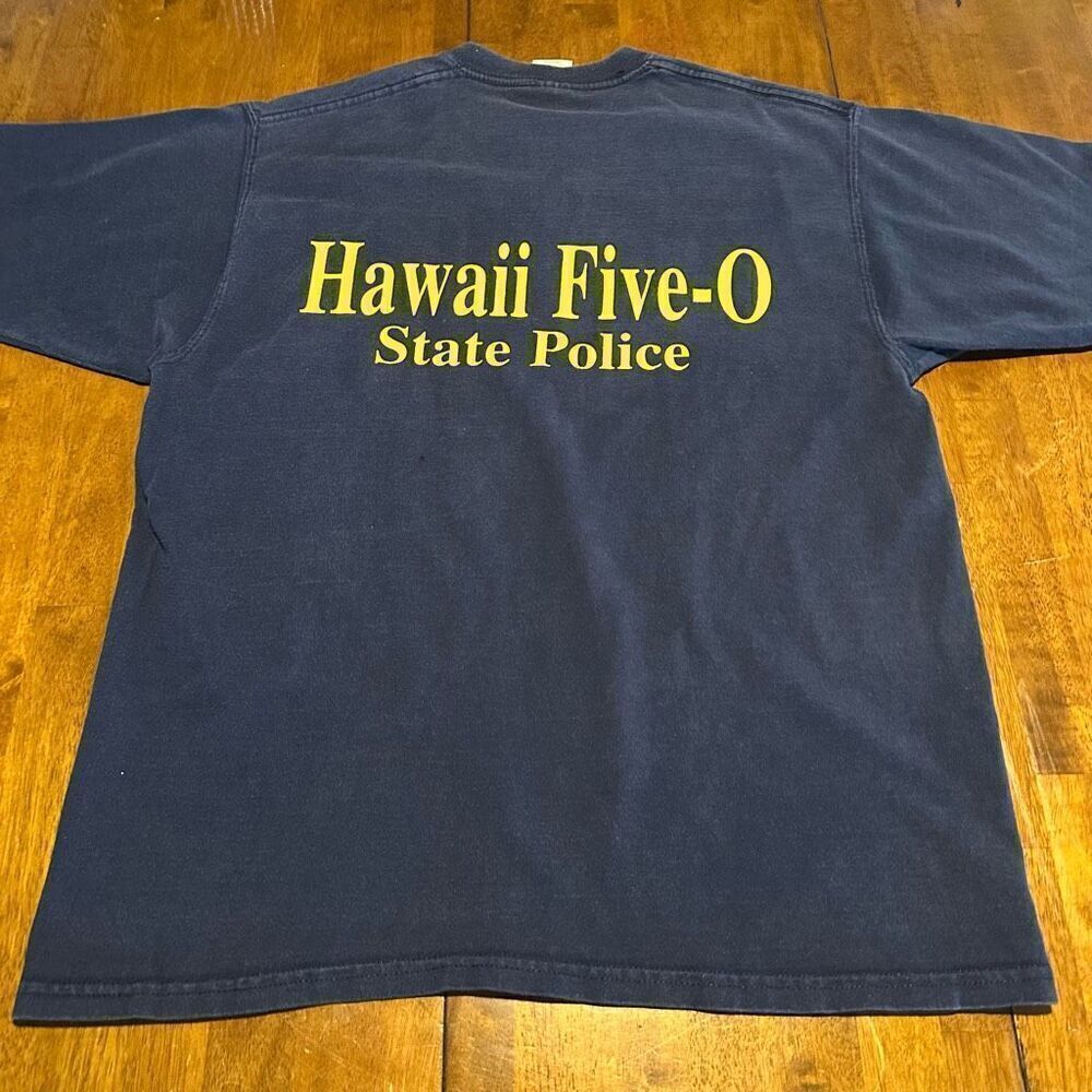 Vintage Y2K Hawaii Five-0 State Police Navy Blue T-Shirt Mens Distressed Size L
